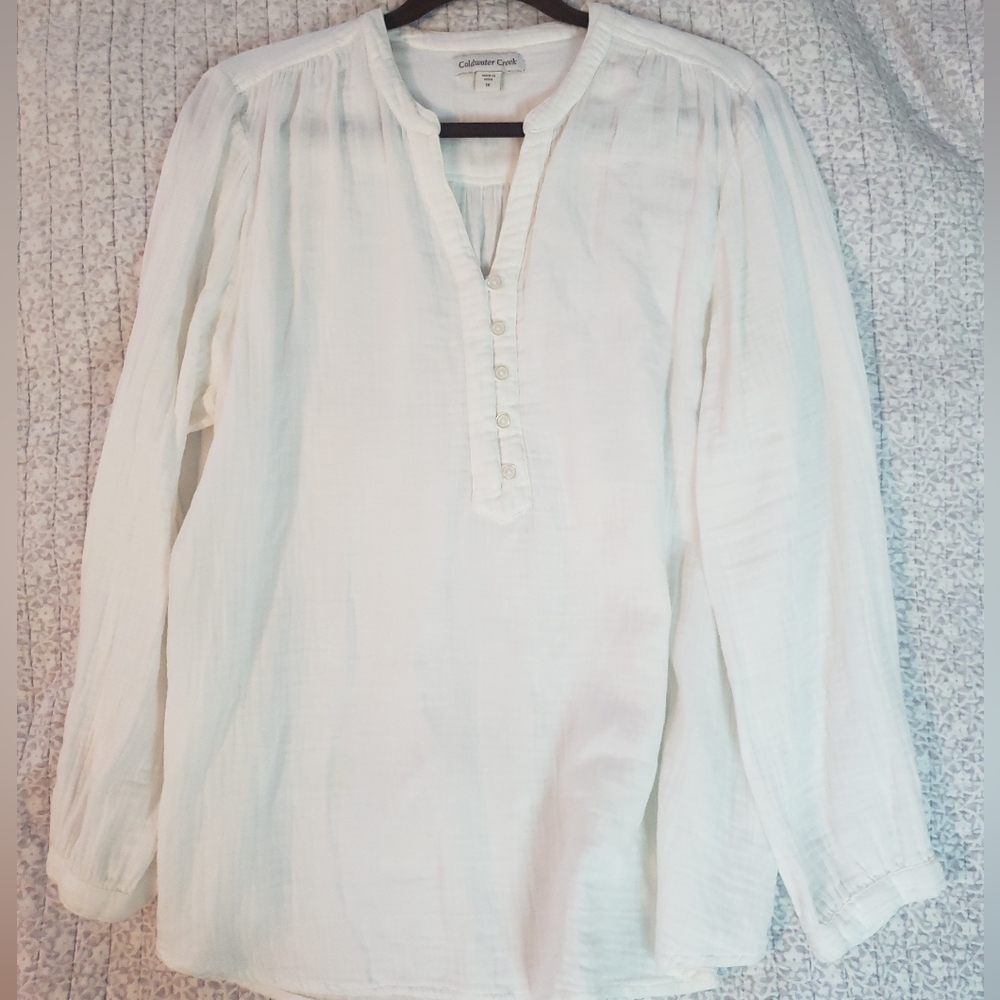 Coldwater Creek Cotton White Long Sleeve Blouse 1X